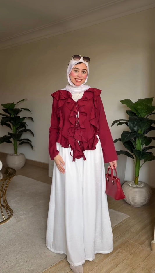 Ruffles Open Blouse in Burgundy