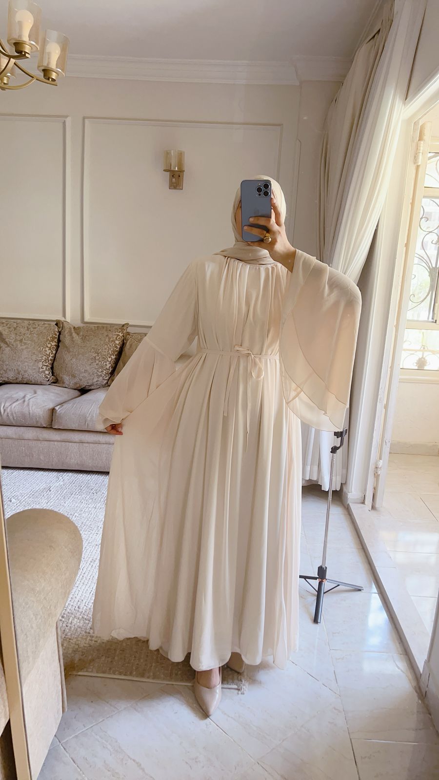 Flowy Chiffon Dress in Beige