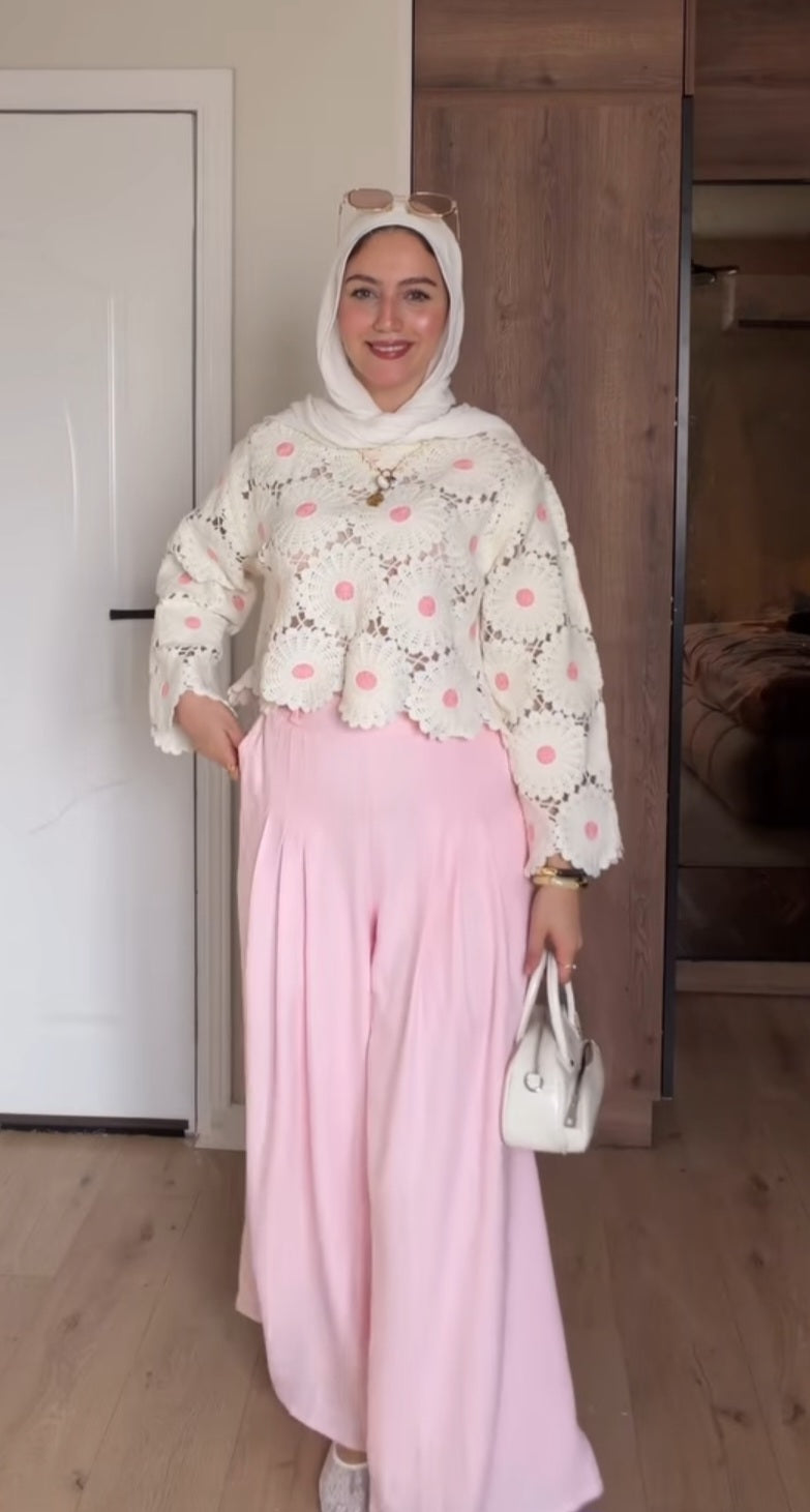 Bundle of Floral Crochet Top with Pink Terra Pants