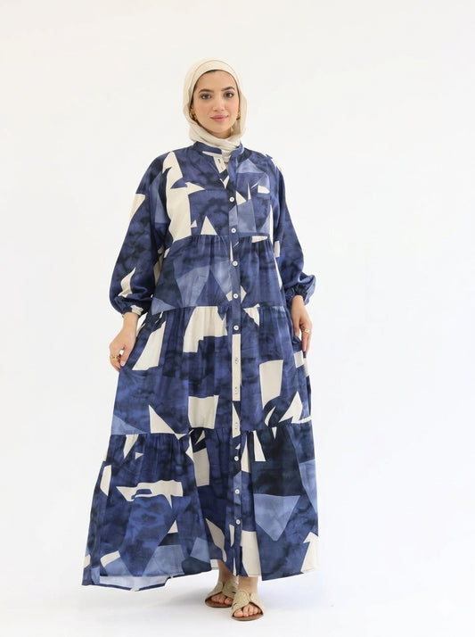 Summer Days Dress in Navy blue n Beige