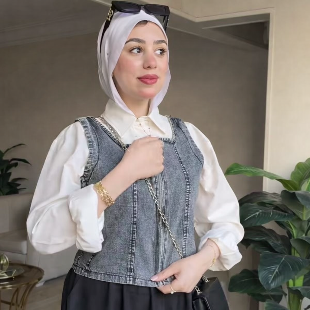 Trendy Denim Top in Grey