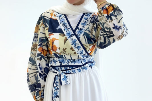 Summer Flowers Wrap Linen Top ONLY