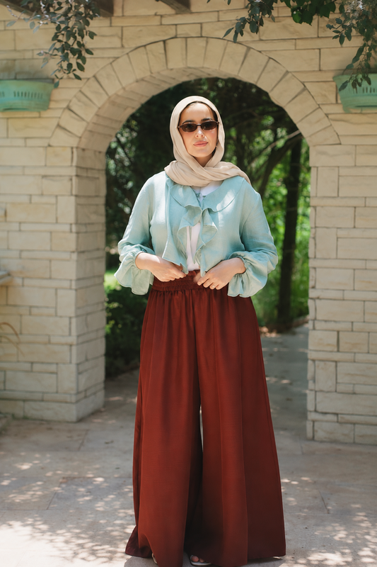 Bundle of Solis Top in Mint with Brown Wide leg Pants