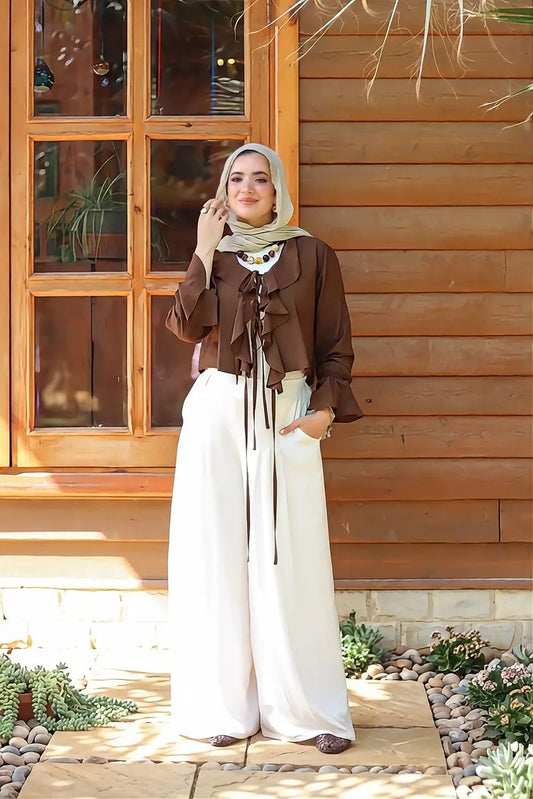 Solis Ruffles Top in Brown