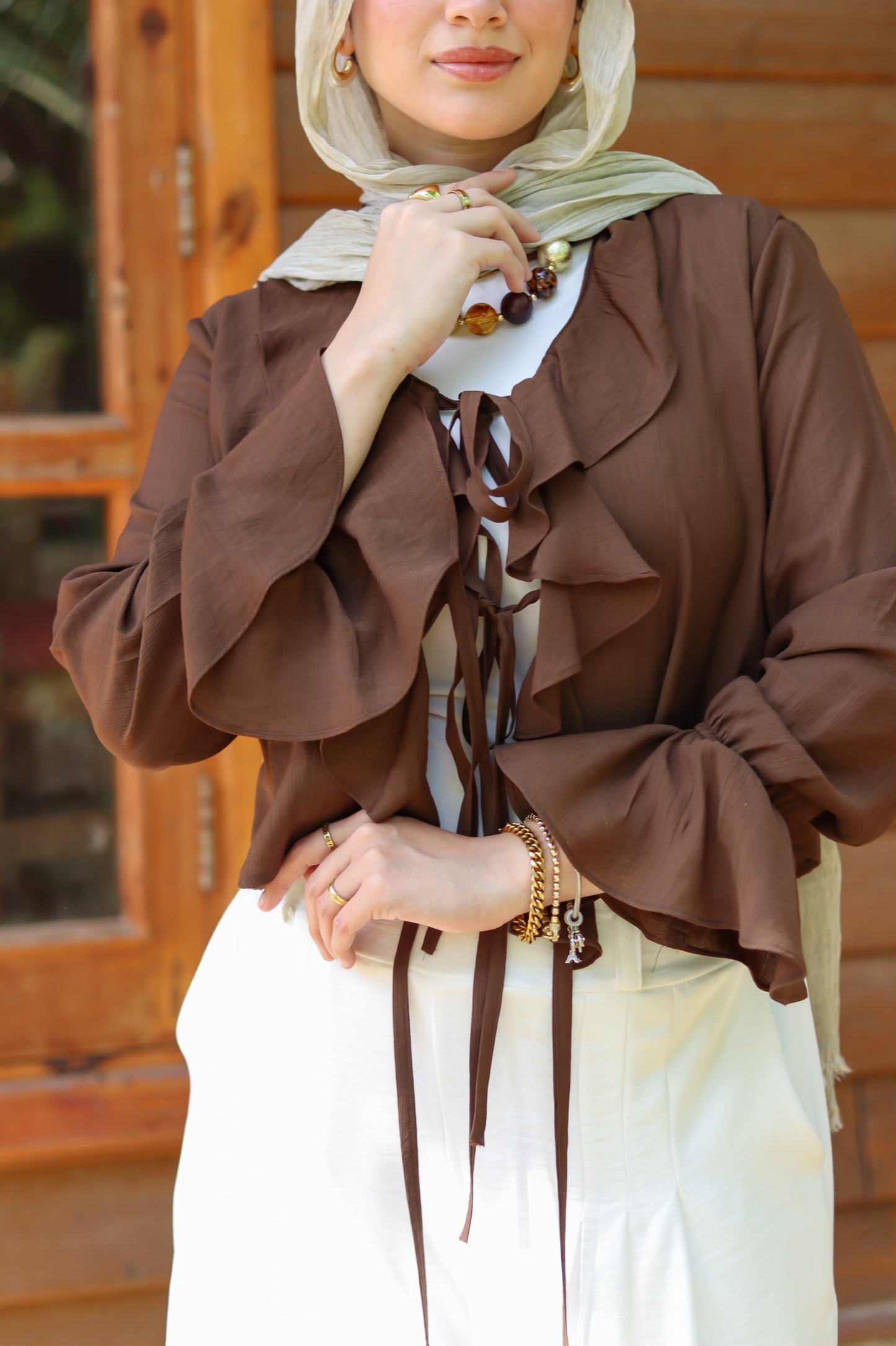 Solis Ruffles Top in Brown