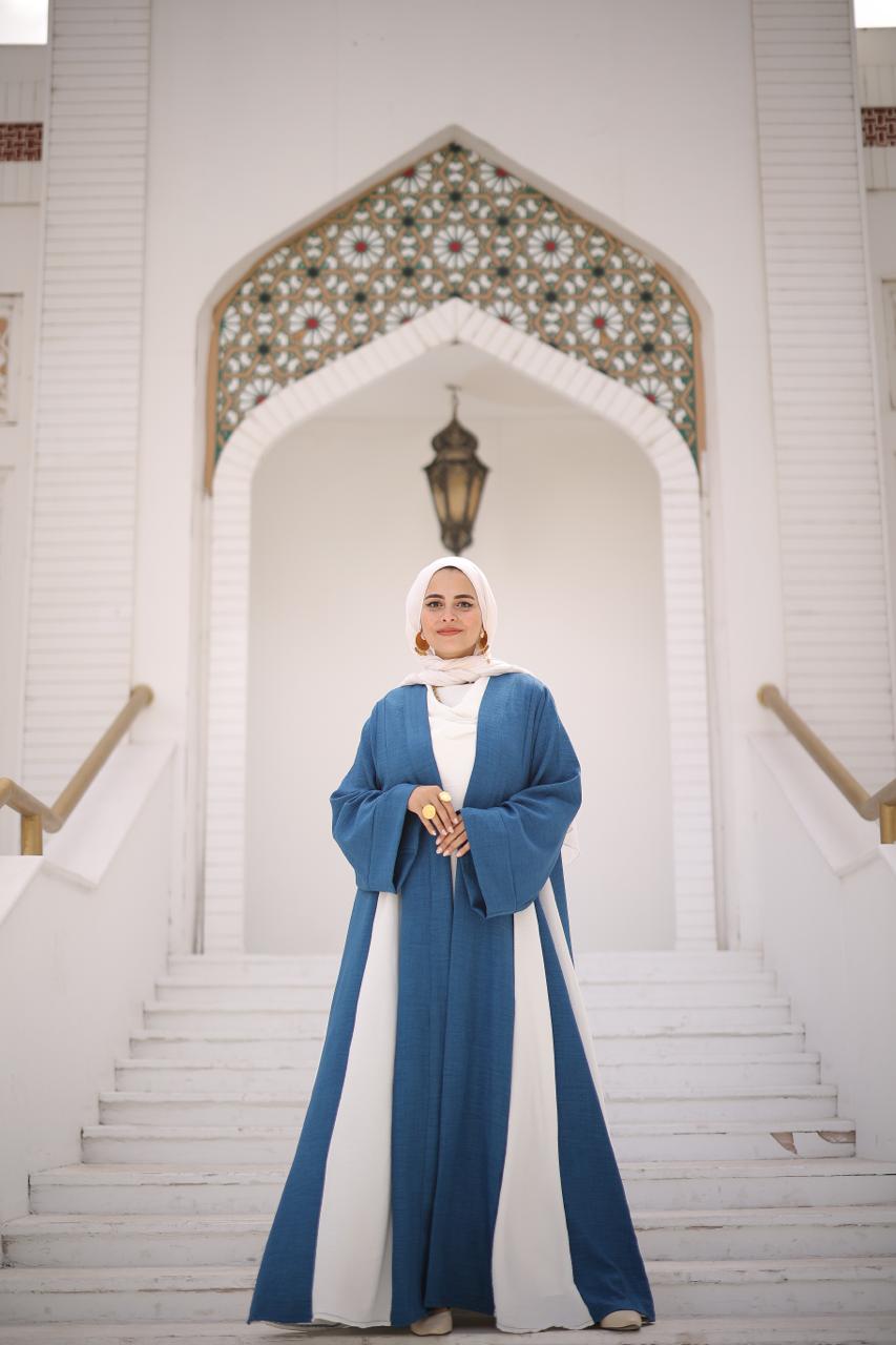 Two-color Abaya Set in Blue