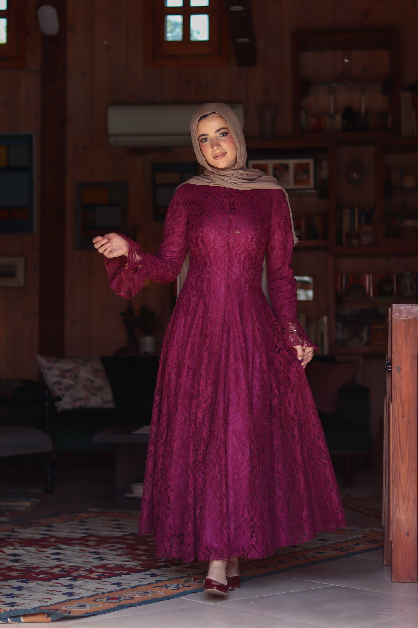 Valencia Lace Gown in Berry