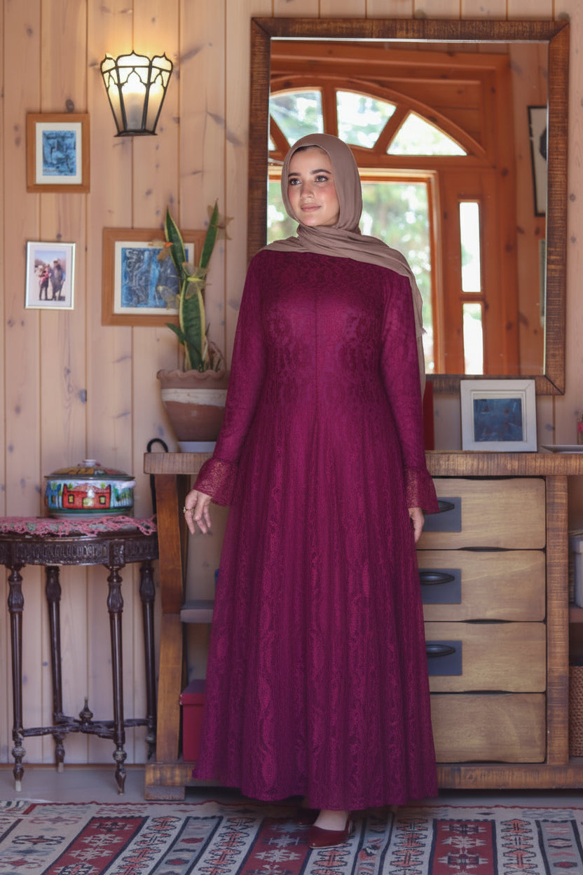 Valencia Lace Gown in Berry