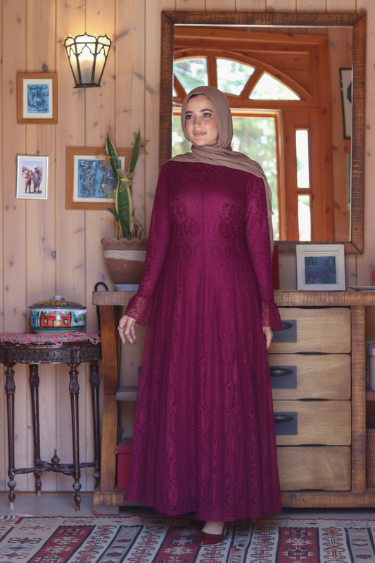 Valencia Lace Gown in Berry