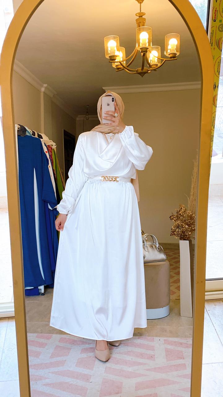 Silk Satin White Drape Dress