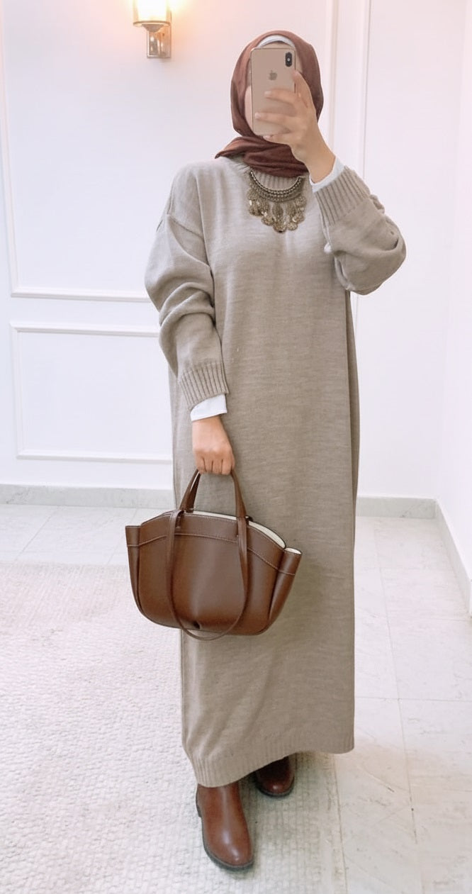 Knitted Winter Dress in Cafe